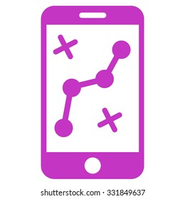 Mobile Route Map vector icon. Style is flat symbol, violet color, rounded angles, white background.