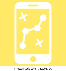 Mobile Route Map vector icon. Style is flat symbol, white color, rounded angles, yellow background.