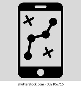 Mobile Route Map vector icon. Style is flat symbol, black color, rounded angles, light gray background.