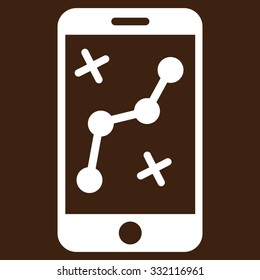 Mobile Route Map vector icon. Style is flat symbol, white color, rounded angles, brown background.