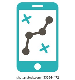 Mobile Route Map vector icon. Style is bicolor flat symbol, grey and cyan colors, rounded angles, white background.
