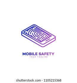 Mobile safety logo design template in linear style. Vector illustration.
