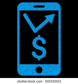 Mobile Sales Report grainy textured icon for overlay watermark stamps. Flat symbol with unclean texture. Dotted vector blue ink rubber seal stamp with grunge design on a black background.