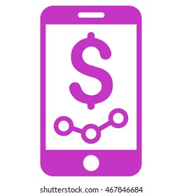 Mobile Sales Report icon. Vector style is flat iconic symbol with rounded angles, violet color, white background.
