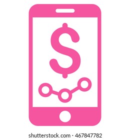 Mobile Sales Report icon. Vector style is flat iconic symbol with rounded angles, pink color, white background.