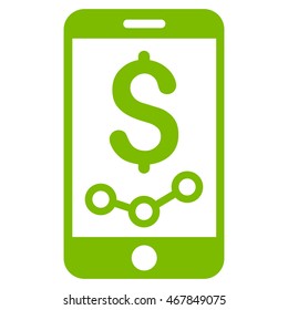 Mobile Sales Report icon. Vector style is flat iconic symbol with rounded angles, eco green color, white background.
