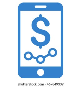 Mobile Sales Report icon. Vector style is flat iconic symbol with rounded angles, cobalt color, white background.