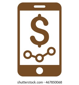 Mobile Sales Report icon. Vector style is flat iconic symbol with rounded angles, brown color, white background.