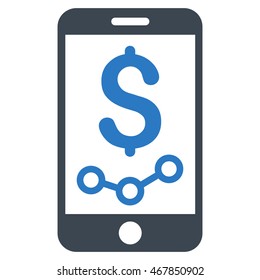 Mobile Sales Report icon. Vector style is bicolor flat iconic symbol with rounded angles, smooth blue colors, white background.