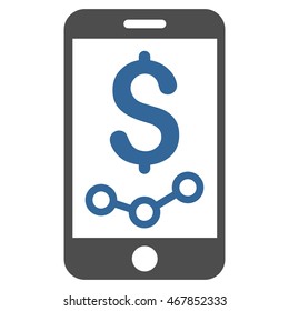 Mobile Sales Report icon. Vector style is bicolor flat iconic symbol with rounded angles, cobalt and gray colors, white background.