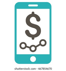 Mobile Sales Report icon. Vector style is bicolor flat iconic symbol with rounded angles, grey and cyan colors, white background.