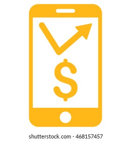 Mobile Sales Report icon. Vector style is flat iconic symbol with rounded angles, yellow color, white background.