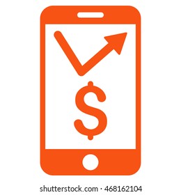 Mobile Sales Report icon. Vector style is flat iconic symbol with rounded angles, orange color, white background.