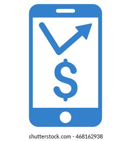 Mobile Sales Report icon. Vector style is flat iconic symbol with rounded angles, cobalt color, white background.