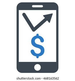 Mobile Sales Report icon. Vector style is bicolor flat iconic symbol with rounded angles, smooth blue colors, white background.