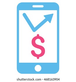 Mobile Sales Report icon. Vector style is bicolor flat iconic symbol with rounded angles, pink and blue colors, white background.