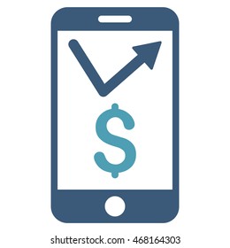 Mobile Sales Report icon. Vector style is bicolor flat iconic symbol with rounded angles, cyan and blue colors, white background.