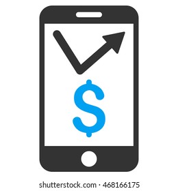 Mobile Sales Report icon. Vector style is bicolor flat iconic symbol with rounded angles, blue and gray colors, white background.