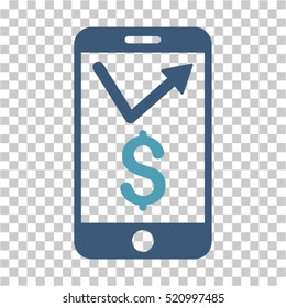 Mobile Sales Report icon. Vector pictograph style is a flat bicolor symbol, cyan and blue colors, chess transparent background. Designed for software and web interface toolbars and menus.