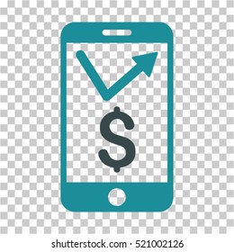 Mobile Sales Report icon. Vector pictogram style is a flat bicolor symbol, soft blue colors, chess transparent background. Designed for software and web interface toolbars and menus.