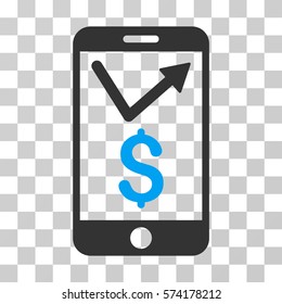 Mobile Sales Report icon. Vector illustration style is flat iconic bicolor symbol, blue and gray colors, transparent background. Designed for web and software interfaces.