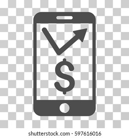 Mobile Sales Report icon. Vector illustration style is flat iconic symbol, gray color, transparent background. Designed for web and software interfaces.