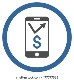 Mobile Sales Report rounded icon. Vector illustration style is flat iconic bicolor symbol, cobalt and gray colors, white background.