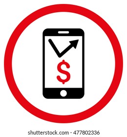 Mobile Sales Report rounded icon. Vector illustration style is flat iconic bicolor symbol, intensive red and black colors, white background.
