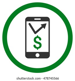Mobile Sales Report rounded icon. Vector illustration style is flat iconic bicolor symbol, green and gray colors, white background.