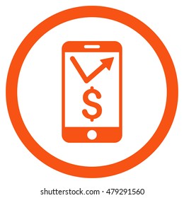 Mobile Sales Report rounded icon. Vector illustration style is flat iconic symbol, orange color, white background.