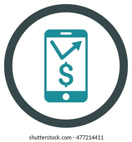 Mobile Sales Report vector bicolor rounded icon. Image style is a flat icon symbol inside a circle, soft blue colors, white background.