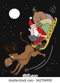 Mobile Santa delivering the online orders during Christmas