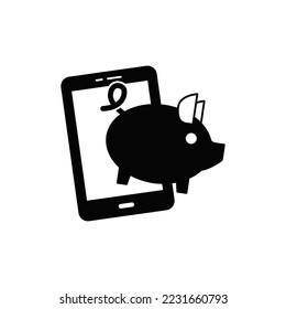 Mobile saving icon in black flat glyph, filled style isolated on white background