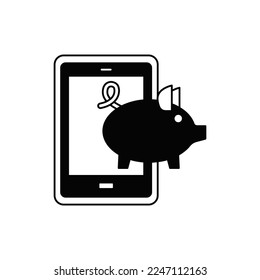 Mobile saving icon in black flat glyph, filled style isolated on white background