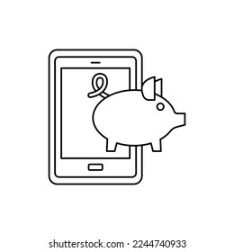 Icono de guardado móvil en icono de estilo de línea, aislado en fondo blanco