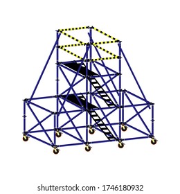 Mobile scaffolding, white background, used in construction areas.