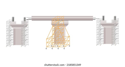 Mobile scaffolding, white background, used in construction areas.