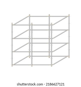 Mobile scaffolding, white background, used in construction areas.