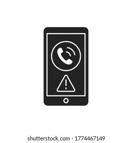 Mobile Scam Black Glyph Icon On White Background. Phone Call From An Unknown Number. Phone Call Security. Pictogram For Web Page, Mobile App, Promo. UI UX GUI Design Element. Editable Stroke