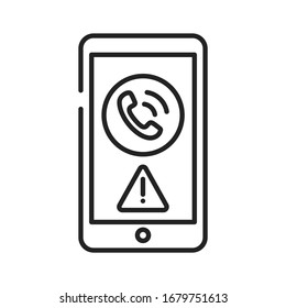 Mobile Scam Black Line Icon On White Background. Phone Call From An Unknown Number. Phone Call Security. Pictogram For Web Page, Mobile App, Promo. UI UX GUI Design Element. Editable Stroke