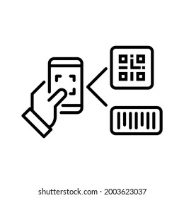 Mobile scan icon. Outline style. Isolated on white background.