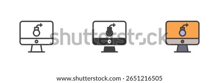 Mobile screen with bug malware icon in line, solid and filled outline style. Smartphone security threat symbol pack. Cyber alert vector icon.
