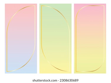 Mobile screen gradient. Golden frame on pastel background. blue green pink yellow smooth vector