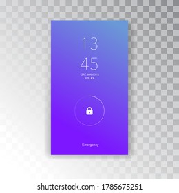 Mobile screen lock display with abstract gradient wallpaper background