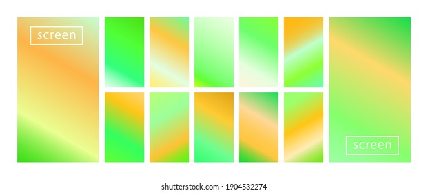 Colección de fondo colorido en colores neones modernos. Diseño vectorial de pantalla moderna para aplicaciones móviles. Gradientes holográficos en tonos suaves abstractos en tonos pastel. Relojes para el diseño.