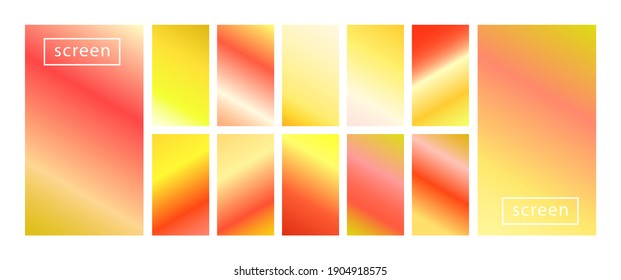 Mobile screen lock display collection of colorful backgrounds in trendy neon colors. Modern screen vector design for mobile app. Soft color abstract pastel holographic gradients. Swatches for design.