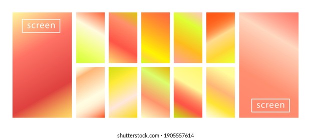 Colección de fondo colorido en colores neones modernos. Diseño vectorial de pantalla moderna para aplicaciones móviles. Gradientes holográficos en tonos suaves abstractos en tonos pastel. Relojes para el diseño.