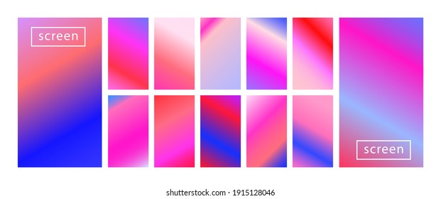 Colección de fondo colorido en colores neones modernos. Diseño vectorial de pantalla moderna para aplicaciones móviles. Gradientes holográficos en tonos suaves abstractos en tonos pastel. Relojes para el diseño.