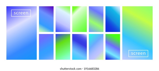 Mobile screen lock display collection of colorful backgrounds in trendy neon colors. Modern screen vector design for mobile app. Soft color abstract pastel holographic gradients. Swatches for design.
