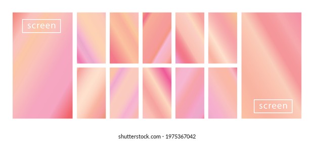 Mobile screen lock display collection of colorful backgrounds in trendy neon colors. Modern screen vector design for mobile app. Soft color abstract pastel holographic gradients. Swatches for design.